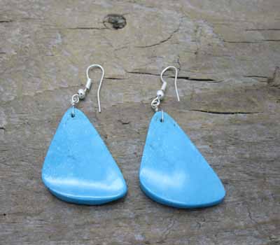 Earrings Native American Blue Turquoise Slab 2A